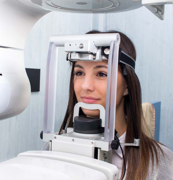 Woman receiving dental x-ray